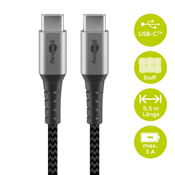 USB-C™ til USB-C™ tekstilkabel med metalstik 0,5 m