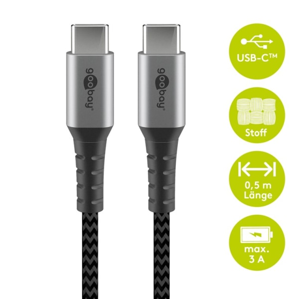 USB-C™-till-USB-C™-textilkabel med metallkontakter 0,5 m
