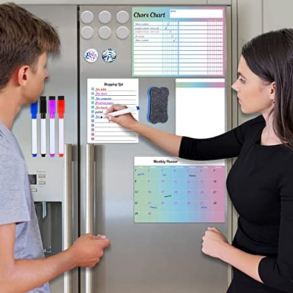 Set med magnetisk whiteboardtavla, skrivtavla, pennor och magneter Flerfärgad