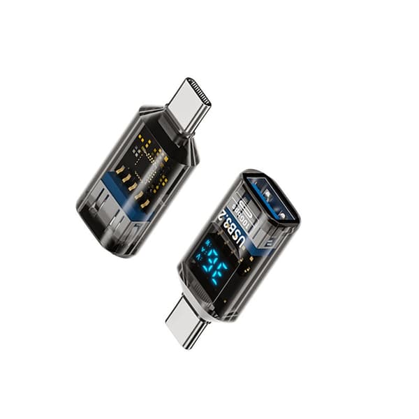 USB-C till USB-A Adapter med Digital Display - Transparent Svart (2-pack) - Övervaka Spänning, Ström och Effekt i Realtid