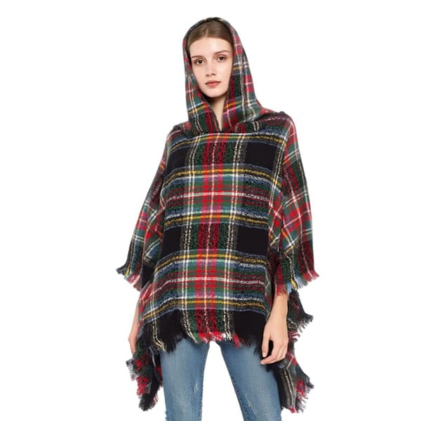 Stilfuld ternet hætteponcho - Alsidig og varm polyester cape Black Black