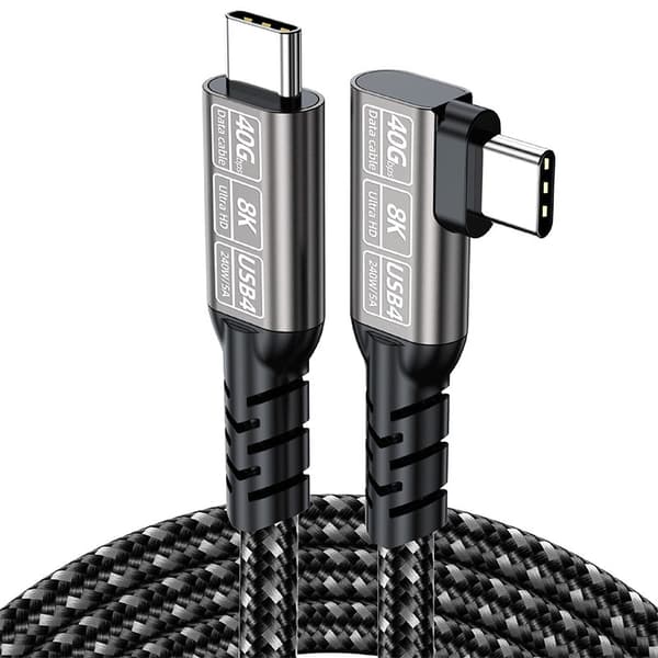 Vinklad USB4 Datakabel 40Gbps Höghastighetskabel - Stödjer 8K, 240W Laddning och Thunderbolt 4/3 för Bärbara Datorer 2 m 2 m