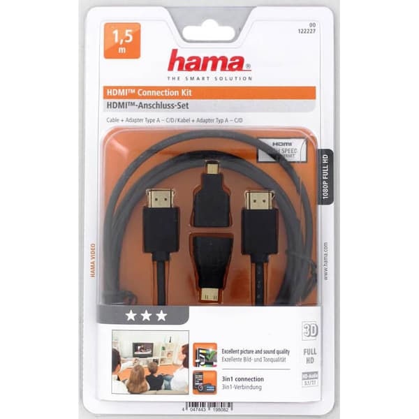 Kabel HDMI Ethernet Adapter 1xHDMI-1xMicro 1xMini Guld 1.5m