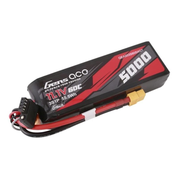 Gens ace G-Tech 5000mAh 11,1V 60C 3S1P Short-Size Lipo med XT60-kontakt