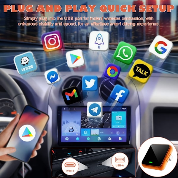 Trådløs CarPlay-adapter - Antracit: Smart bilforbindelsesboks, kompatibel med Apple og Android-systemer