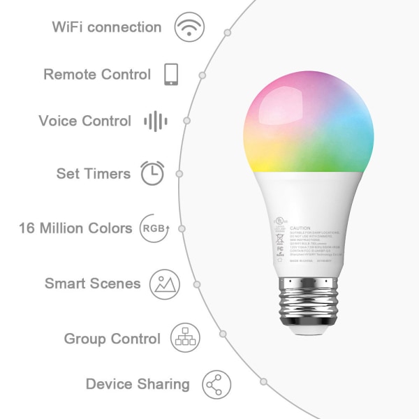 Wifi Smart LED-lamppu RGB Monivärinen himmennettävä 7,5W E27 Val Valkoinen