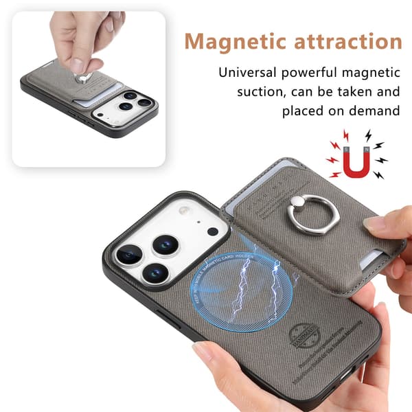 Gråt PU Læder Magnetisk Kortholder Etui Kompatibelt med iPhone 17 Pro Max