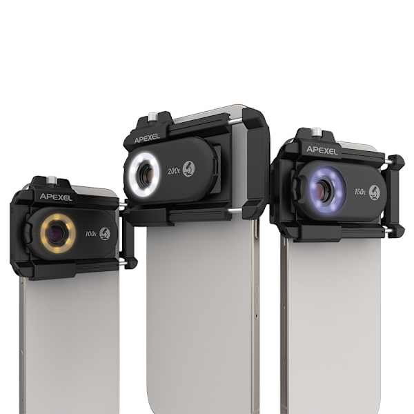 3-i-1 clip-on telefonmikroskoplinse med LED-lys