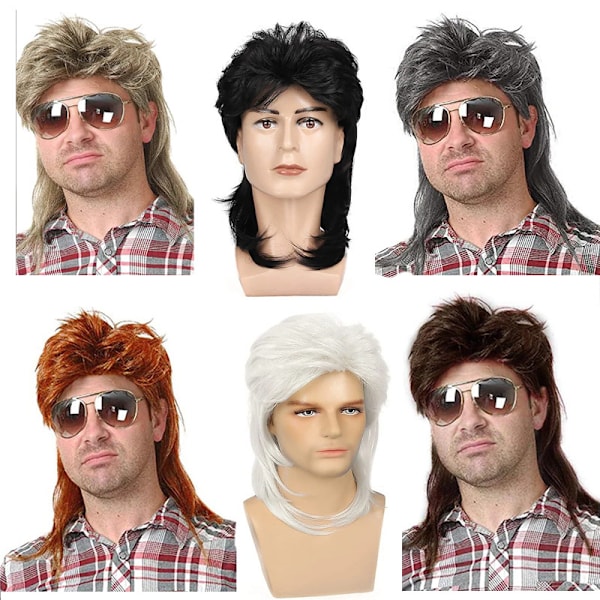 Mullet Paryk til Mænd, 80'er Retro Frisure rødbrun