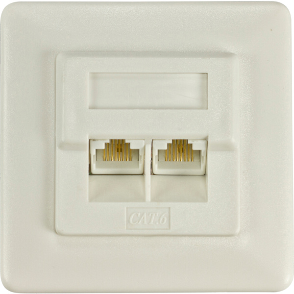 Socket-outlet 2xRJ-45, Krone terminal, UTP, Cat6, white Hvid