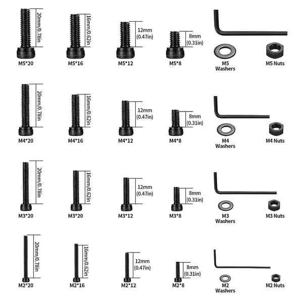 1225 st Grade 10.9 Knapphuvud & Cylindrisk Huvud Hex Socket Skruv Sortiment Kit
