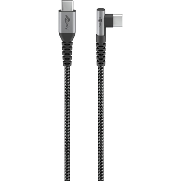 USB-C™ til USB-C™ tekstilkabel med metalstik (space grå/sølv), 90°, m