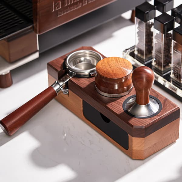 Massivt træ kaffe tamper station med skuffe Brown Brown