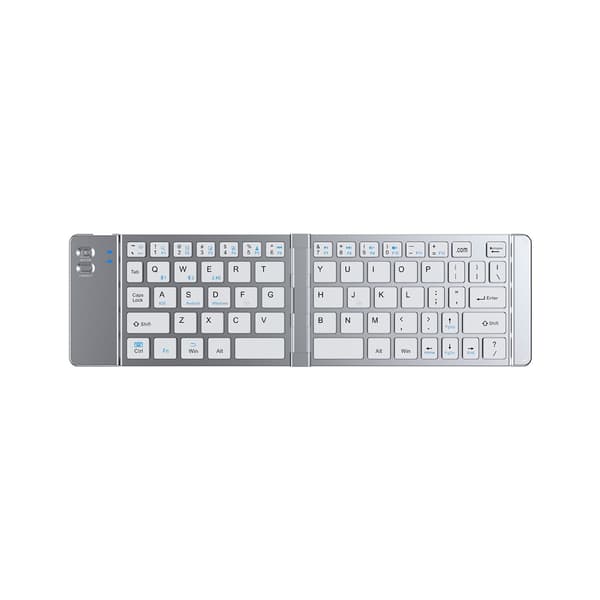 Sammenfoldeligt trådløst tastatur og mus sæt – 2.4G og Bluetooth til rejse og tabletbrug, Type-C genopladelig, 66-tasters foldbart design Silver Silver