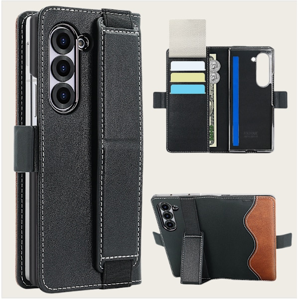 Samsung Galaxy Z Fold-fodral med korthållare och stativ Model 5 Svart