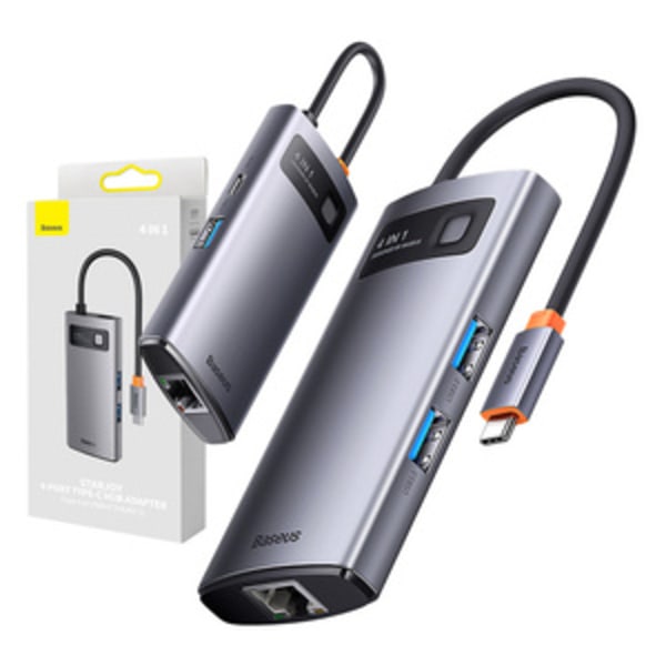Hub 4in1 Baseus Metal Gleam Series, USB-C till 3x USB 3.0 + Ethernet RJ45