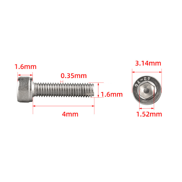 Skruer med sekskantet hovedhætte (50 stk.) M1,6*4