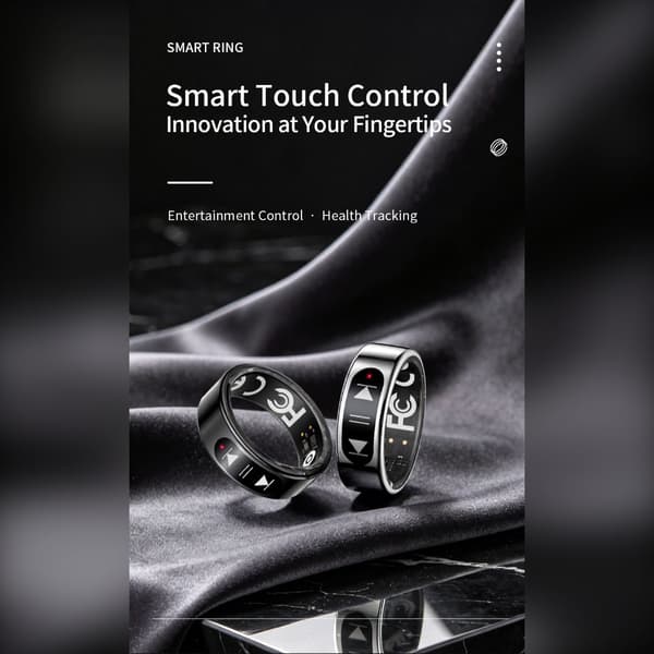 Smart-ring med Bluetooth 5.2, gestusstyring og opladningsetui til hverdagsbrug, sport og livsstilsfunktioner Silver 8 Silver 8