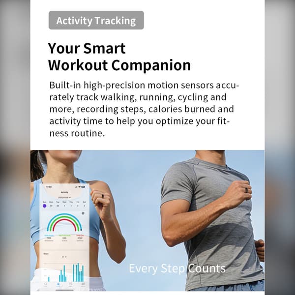 Smart-ring med Bluetooth 5.2, gestusstyring og opladningsetui til hverdagsbrug, sport og livsstilsfunktioner Silver 8 Silver 8