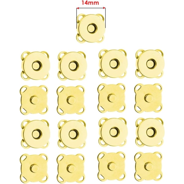 Magnetiske trykknapper til syning, 18 mm (pakke med 10) Guld