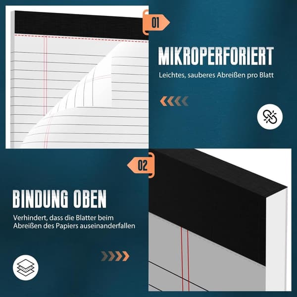 A4 linjerat rivblock 4-pack 50 blad per block vit papper idealisk för skola kontor och möten