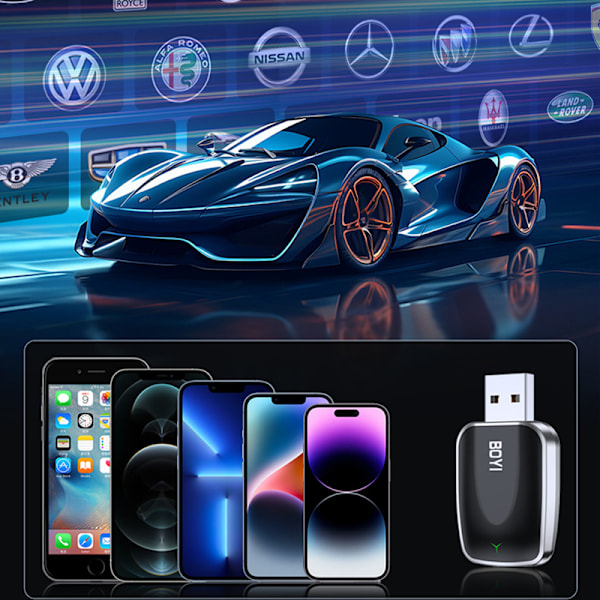 BY967S Trådlös CarPlay & Android Auto 2-i-1 Adapter Metallisk svart
