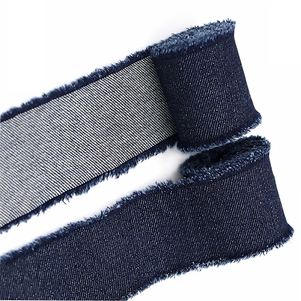 Denimfransar med vävd tejp - Mörkblå, 5 cm bred, 1,5 m lång