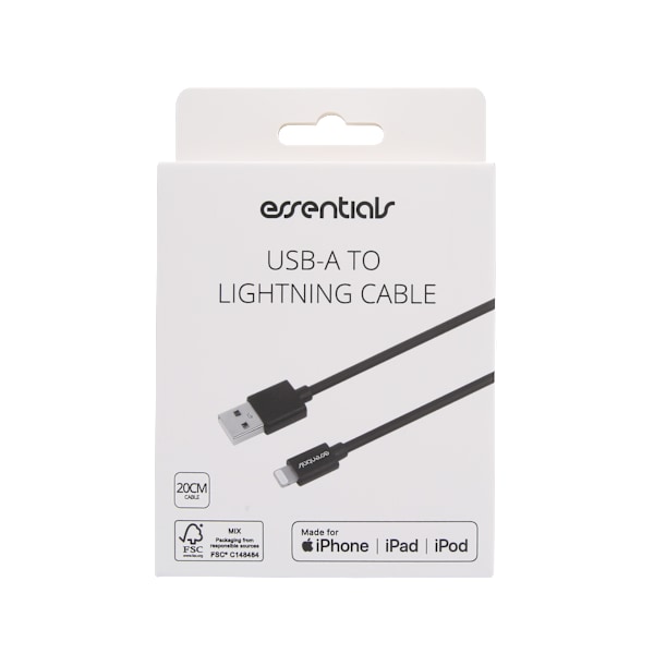 USB-A - Lightning Cable, MFi, 20cm, Black
