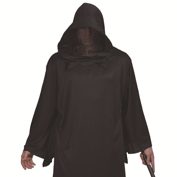 Cosplay kappe med hætte i sort, polyester one size - fuldlængde kappe til cosplay, scene og temafester