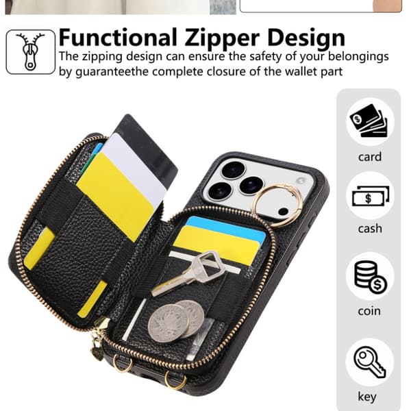 Stilfuld Lychee Tekstur PU Læder Crossbody Wallet Case kompatibel med iPhone 16 Pro