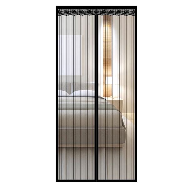 Magnetiskt skärmdörrgardin, randig polyester, 9 par spännen, 90 cm x 210 cm
