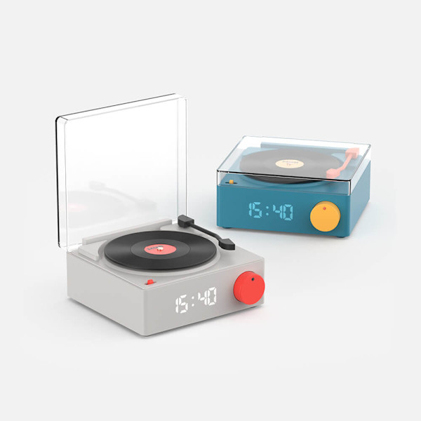 Högtalare Väckarklocka Vinyl Retro Grå