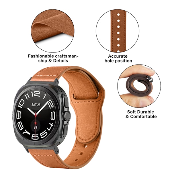 Armband i äkta läder för Samsung Galaxy Watch7 Ultra (47 mm) - Brun