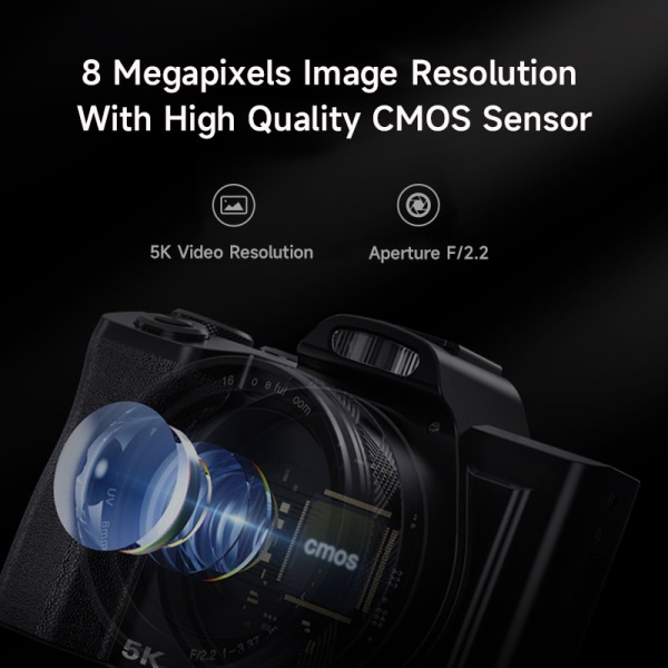 INF Digikamera 5K/48MP/16X zoom/6-akselinen tärinänvaimennus 3,5