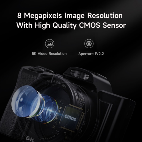 INF Digitalkamera 5K/48MP/16X zoom/6-axis stabilisering 3,5" skärm WiFi