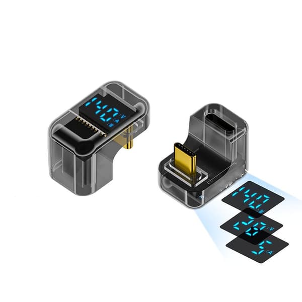240W USB-C Hun til USB-C Han Adapter med Digital Display, U-formet, Transparent Sort (2 stk) Transparent+Black Transparent+Black