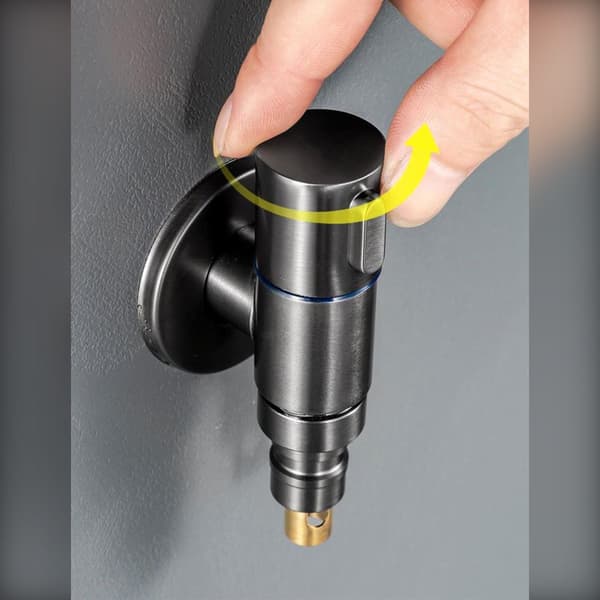 Stainless Steel Automatic Shut-Off Washing Machine Valve - Compact Silver Angle Faucet with Extended Brass Stopper
