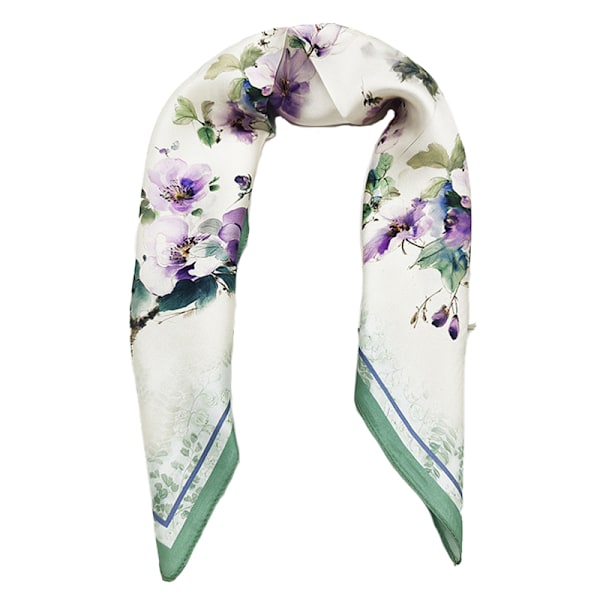 Elegant Blommig Silkescarf - Fyrkantig Satäng Halsduk för Kvinnor