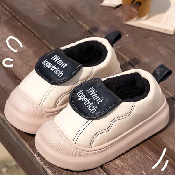 Vattentäta Vintertofflor i PU-läder med Fleece-foder och Tjock Sula White 38 White 38