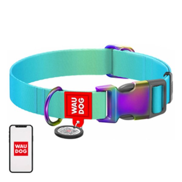 Hundhalsband i nylon med QR-kod WAUDOG 15 mm bred, 25-35 cm lång blå