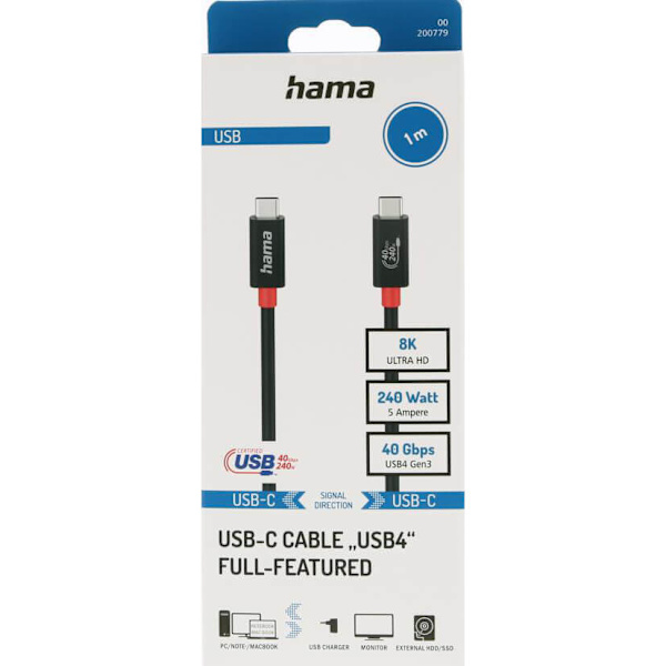 USB-C kabel, USB4 Gen3 svart 1 meter