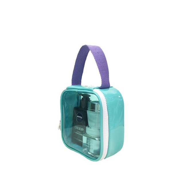 Transparent PVC Sminkväska med Handtag Blå