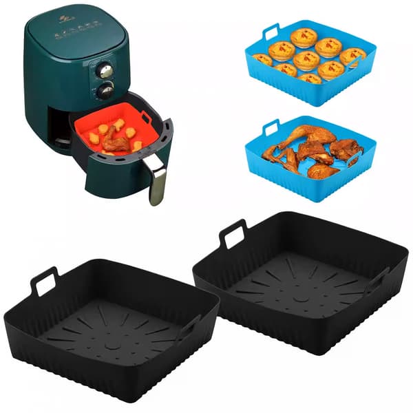 Kvadratisk Airfryer Bakmatta med Non-Stick Silikon Black Black