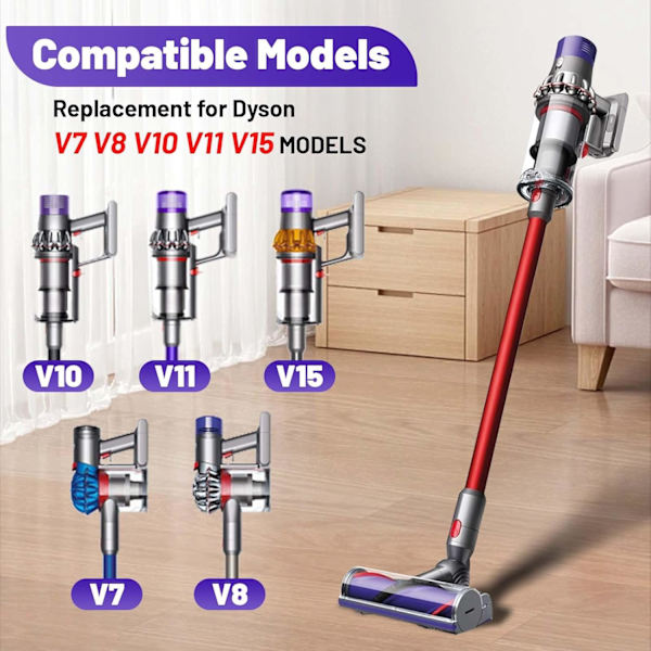 INF Filtringsfrit mundstykke med anti-filtring børstehoved til Dyson V7, V8, V10, V11, V15, SV10, SV11, SV12, SV14 støvs
