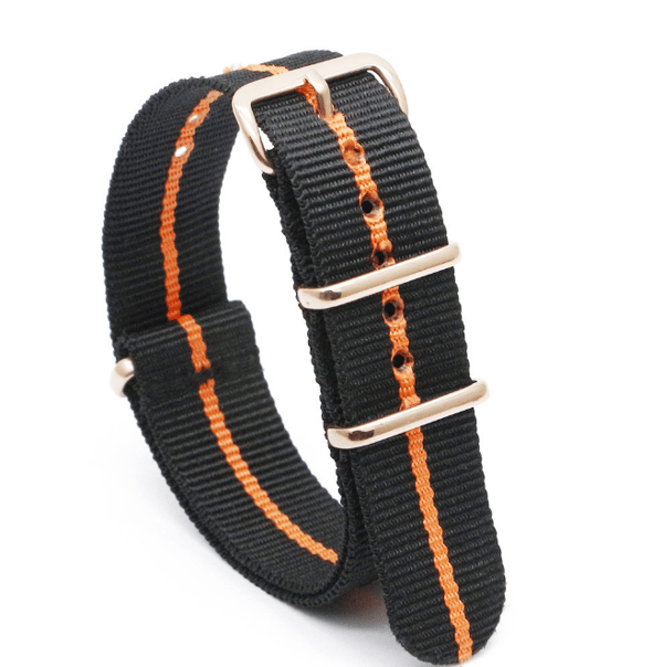 Nylon kellon ranneke soikealla soljella Black+Orange 18 mm Black+Orange 18 mm
