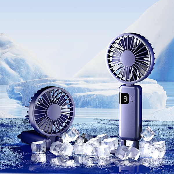 Digital Display Folding Fan Blå