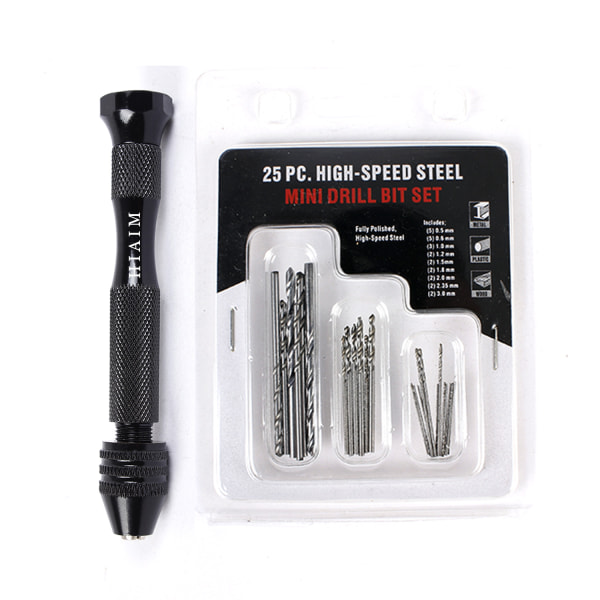 0,5-3,0 mm Miniborrset i Höghastighetstål, 25-pack Svart
