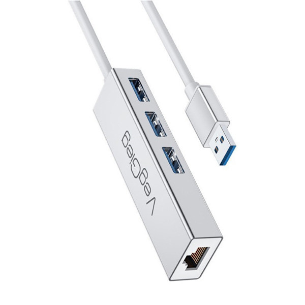 USB til Gigabit Ethernet Adapter med 3-Port USB Hub - Grå - Stabil og Hurtig Forbindelse