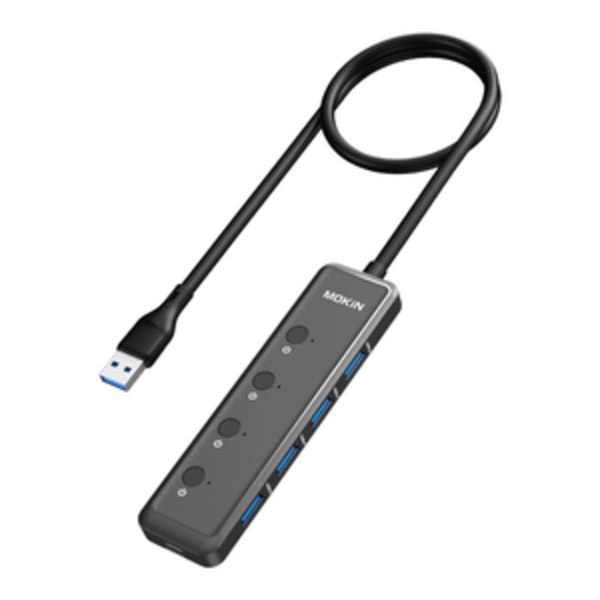 HUB 5in1 MOKiN USB-A3.0 till 4xUSB-A + 1xUSB-C DC (svart)