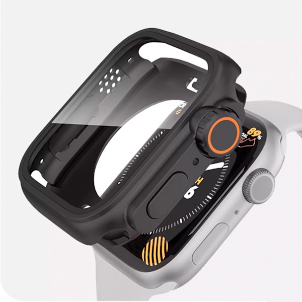 Apple Watchin 45 mm:n kovakuorinen karkaistu kalvo, integroitu all-inclusive-kotelo Musta